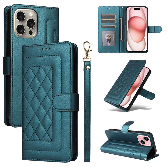 For Iphone 15 Diamond Lattice Leather Flip Phone Case