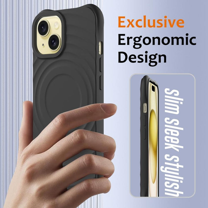 For Iphone 15 Wave Texture Magsafe Magnetic Liquid Silicone Phone Case
