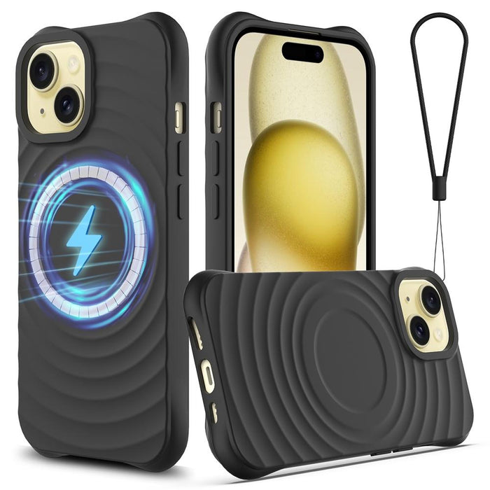 For Iphone 15 Wave Texture Magsafe Magnetic Liquid Silicone Phone Case