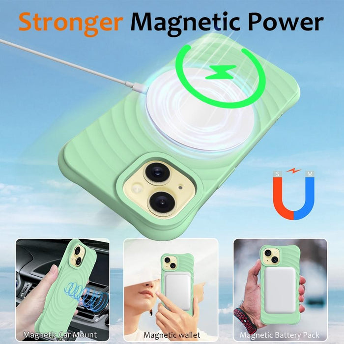 For Iphone 15 Wave Texture Magsafe Magnetic Liquid Silicone Phone Case