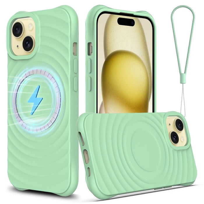 For Iphone 15 Wave Texture Magsafe Magnetic Liquid Silicone Phone Case