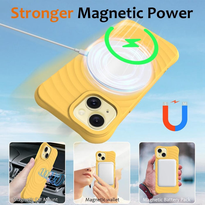 For Iphone 15 Wave Texture Magsafe Magnetic Liquid Silicone Phone Case