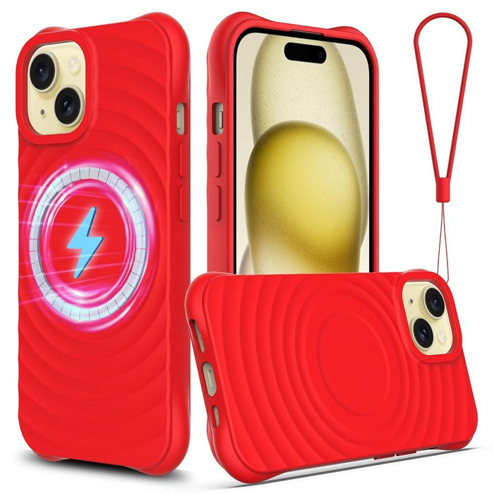 For Iphone 15 Wave Texture Magsafe Magnetic Liquid Silicone Phone Case