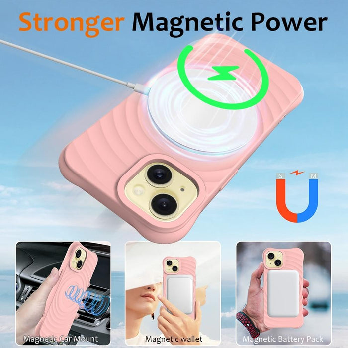 For Iphone 15 Wave Texture Magsafe Magnetic Liquid Silicone Phone Case