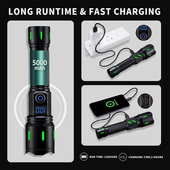 20W Usb Rechargeable Led Spotlight 2000Lm Black