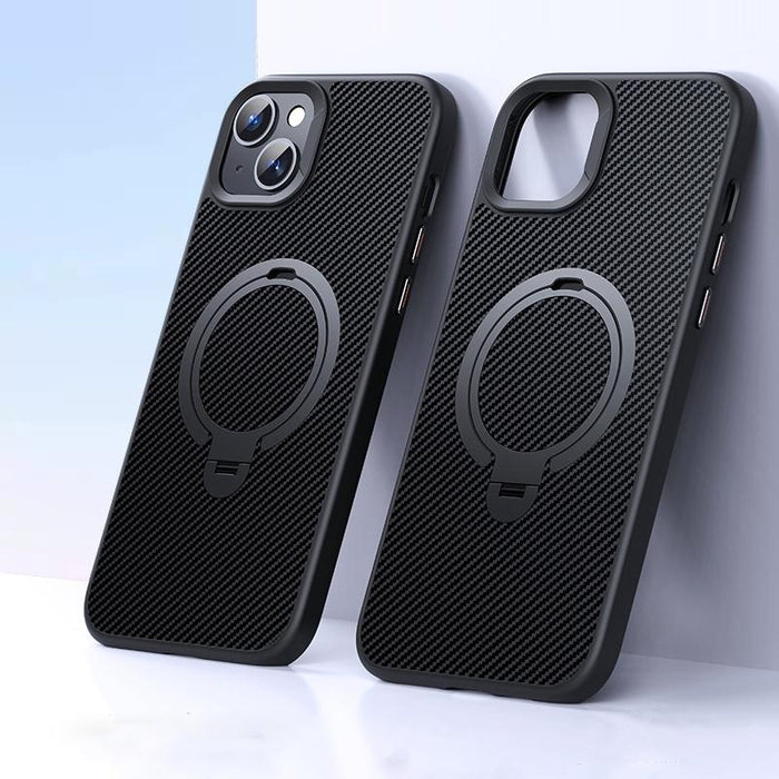 For Iphone 15 Double Ring Magsafe Holder Carbon Fibre Phone Case