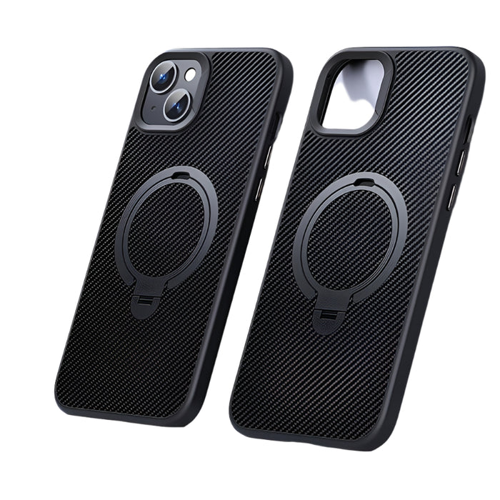 For Iphone 15 Double Ring Magsafe Holder Carbon Fibre Phone Case