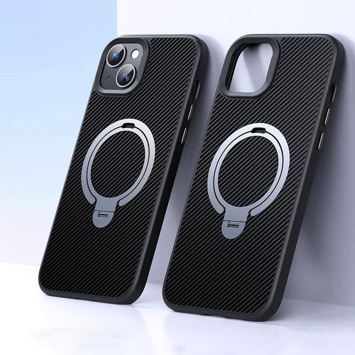 For Iphone 15 Double Ring Magsafe Holder Carbon Fibre Phone Case
