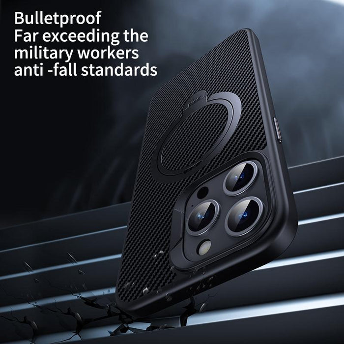 For Iphone 15 Double Ring Magsafe Holder Carbon Fibre Phone Case