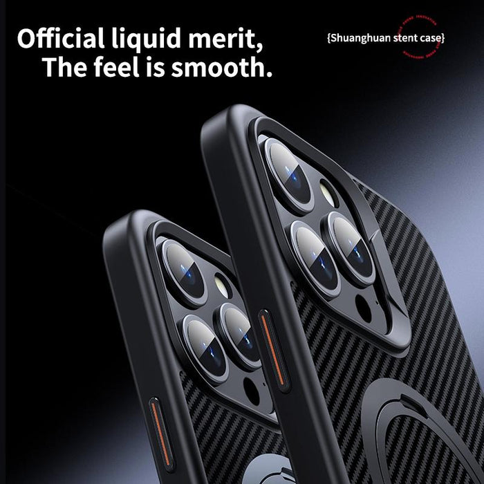 For Iphone 15 Double Ring Magsafe Holder Carbon Fibre Phone Case