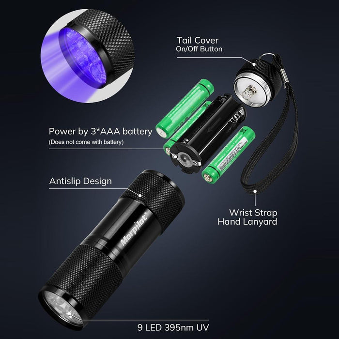 9-Led 395Nm Uv Detection Flashlight Black