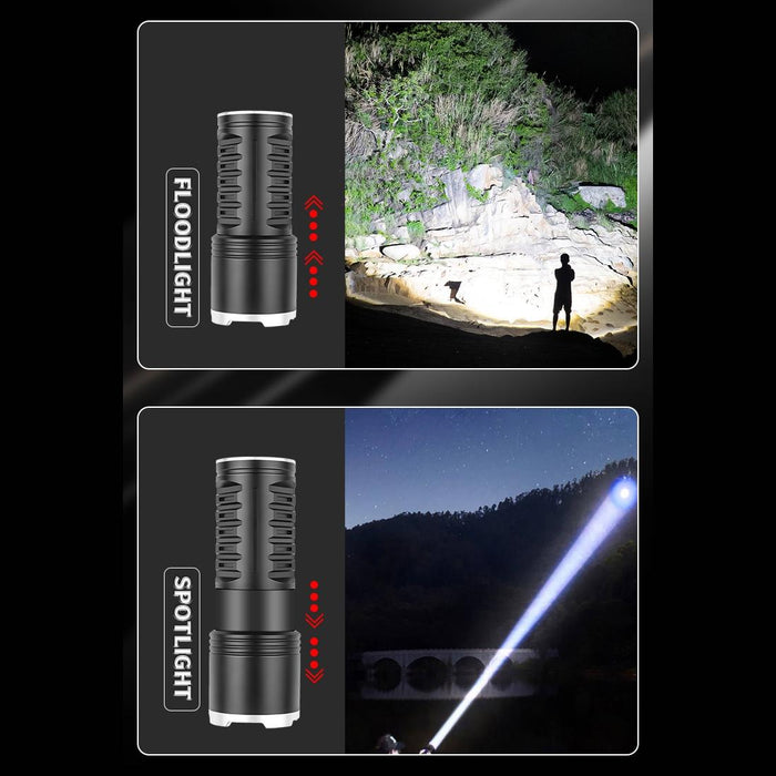 30W High Power Telescopic Zoom Flashlight 1600Lm Black