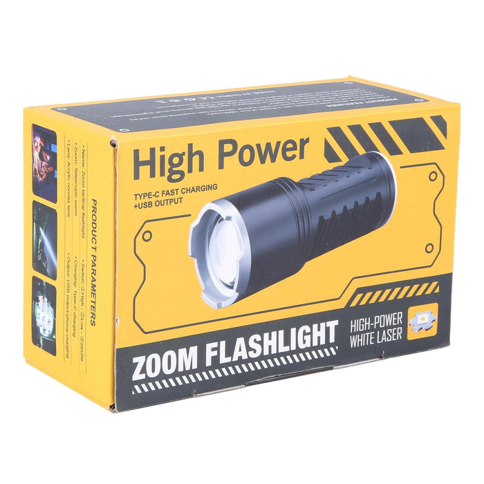 30W High Power Telescopic Zoom Flashlight 1600Lm Black