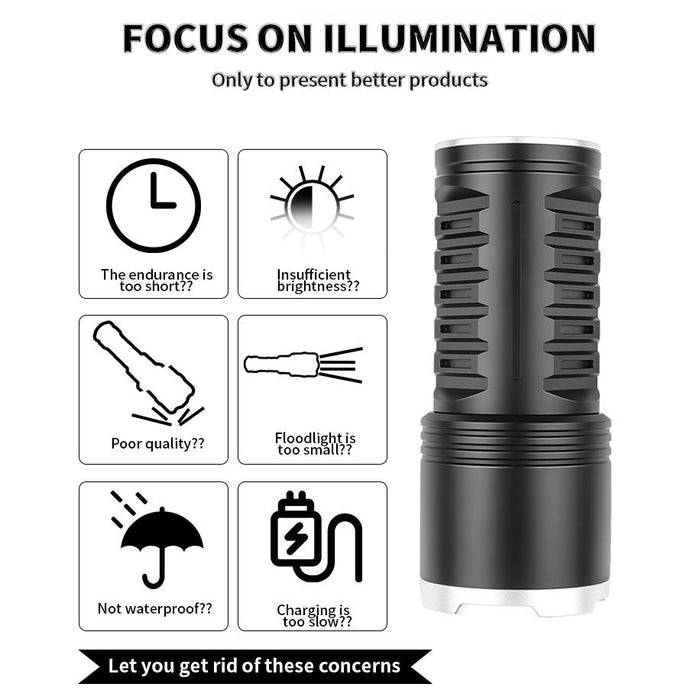 30W High Power Telescopic Zoom Flashlight 1600Lm Black