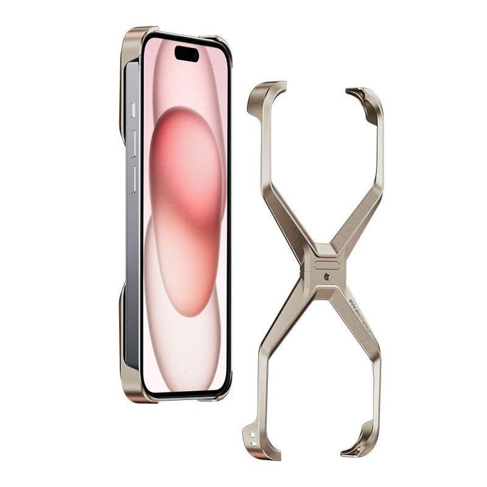 For Iphone 15 Frameless X-Shaped Metal Phone Case