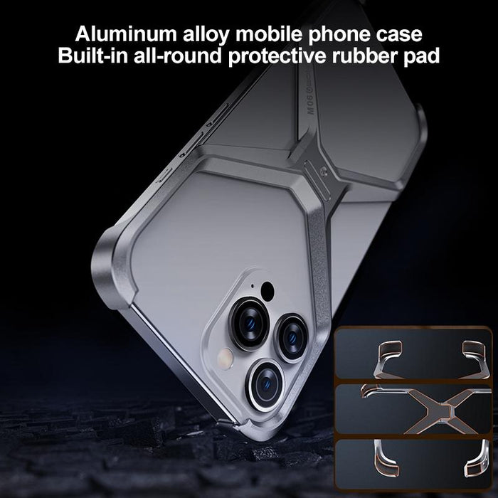 For Iphone 15 Frameless X-Shaped Metal Phone Case