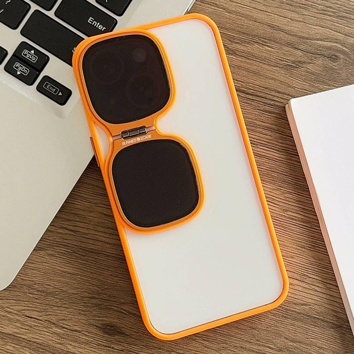 For Iphone 15 Metal Sunglasses Holder Tpu & Pc Phone Case