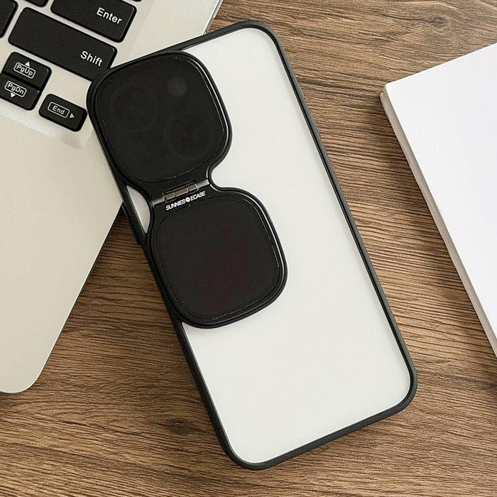 For Iphone 15 Metal Sunglasses Holder Tpu & Pc Phone Case