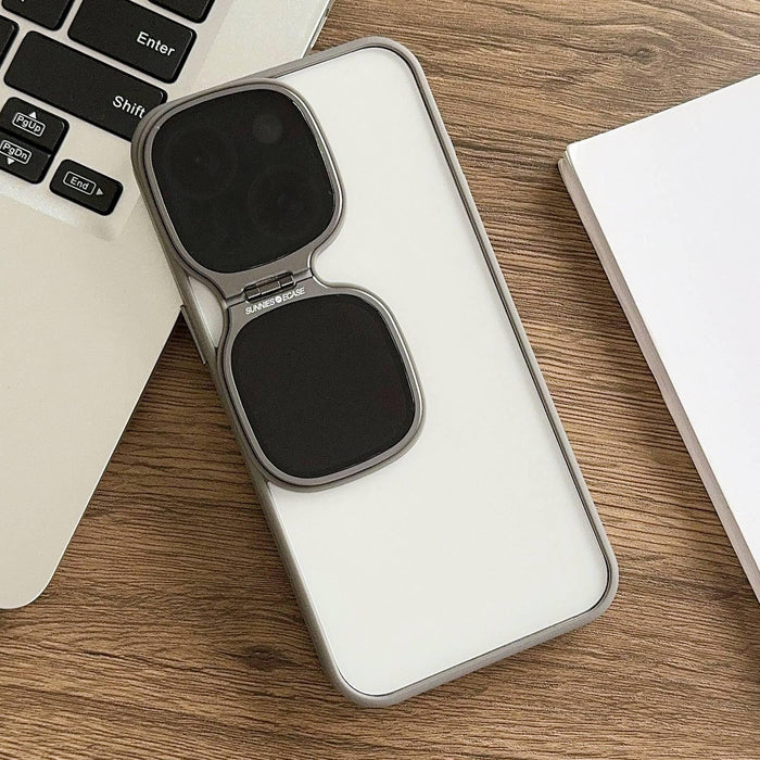 For Iphone 15 Metal Sunglasses Holder Tpu & Pc Phone Case