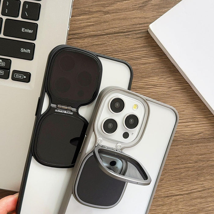 For Iphone 15 Metal Sunglasses Holder Tpu & Pc Phone Case