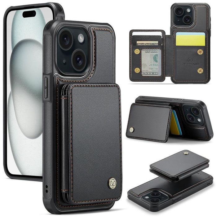 For Iphone 15 Business Magnetic Style Rfid Leather Phone Case