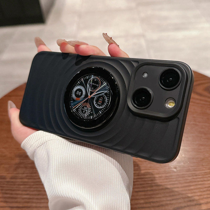 For Iphone 15 Wave Texture Pc Shockproof Phone Case With Holder