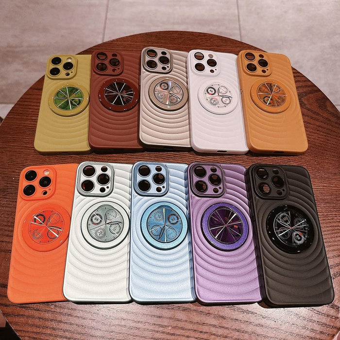 For Iphone 15 Wave Texture Pc Shockproof Phone Case With Holder