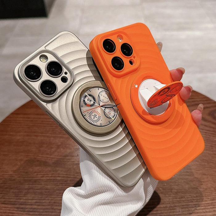 For Iphone 15 Wave Texture Pc Shockproof Phone Case With Holder