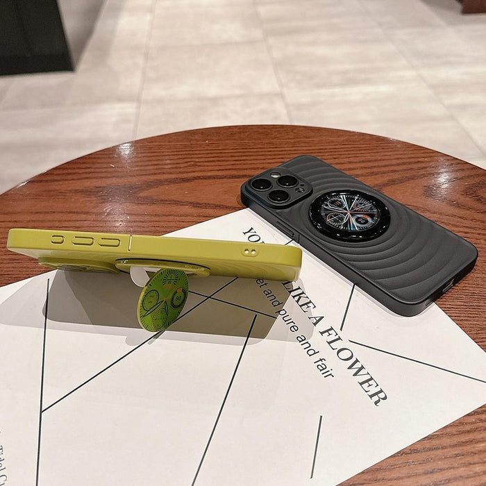 For Iphone 15 Wave Texture Pc Shockproof Phone Case With Holder