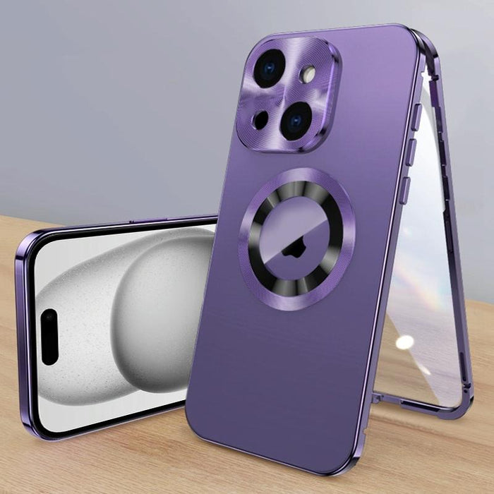 For Iphone 15 Magnetic Hd Tempered Glass Phone Case