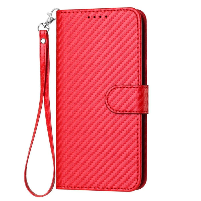 For Iphone 15 Carbon Fiber Buckle Leather Phone Case With Lanyard