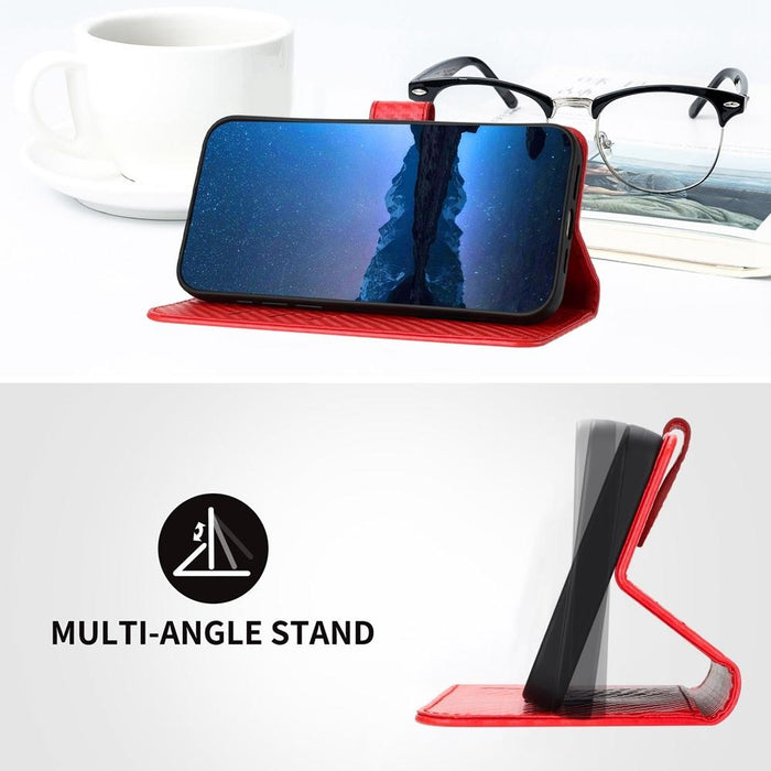 For Iphone 15 Carbon Fiber Buckle Leather Phone Case With Lanyard