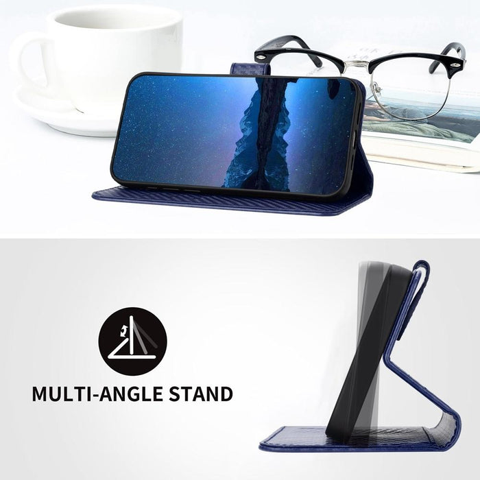 For Iphone 15 Carbon Fiber Buckle Leather Phone Case With Lanyard