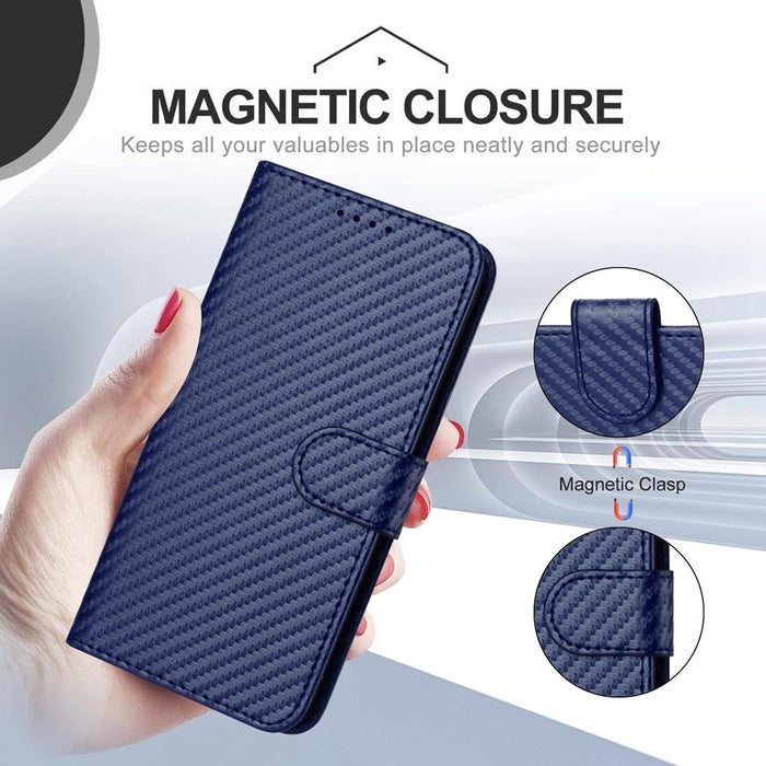 For Iphone 15 Carbon Fiber Buckle Leather Phone Case With Lanyard
