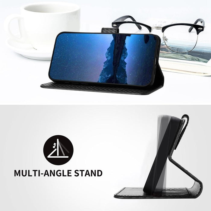 For Iphone 15 Carbon Fiber Buckle Leather Phone Case With Lanyard