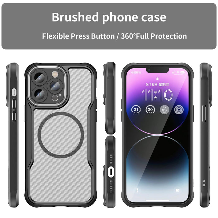 For Iphone 15 Carbon Fiber Texture Magsafe Translucent Phone Case