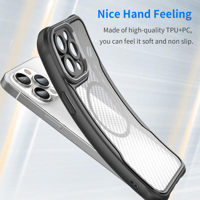For Iphone 15 Carbon Fiber Texture Magsafe Translucent Phone Case