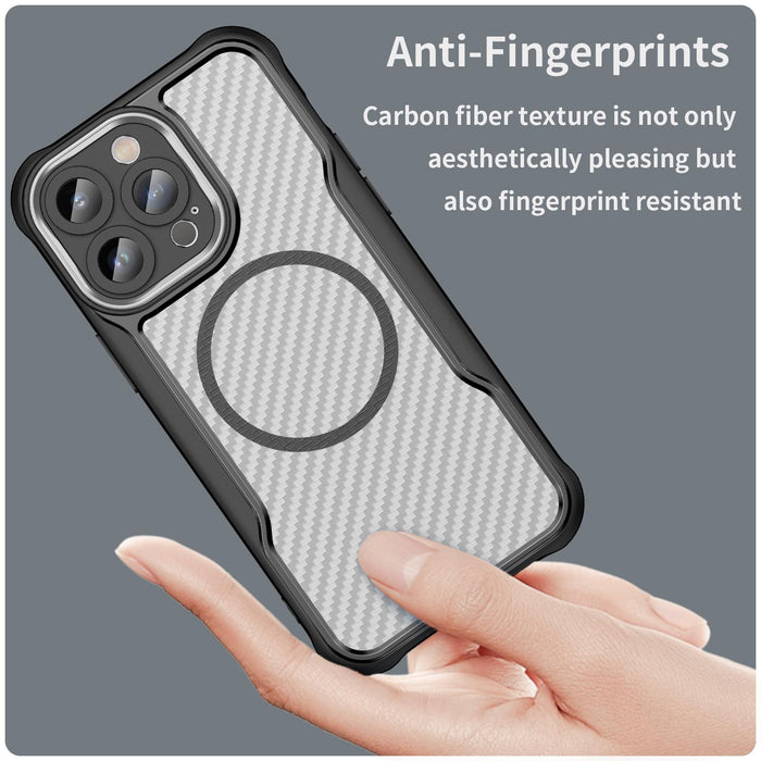 For Iphone 15 Carbon Fiber Texture Magsafe Translucent Phone Case