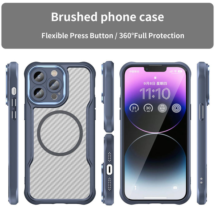 For Iphone 15 Carbon Fiber Texture Magsafe Translucent Phone Case