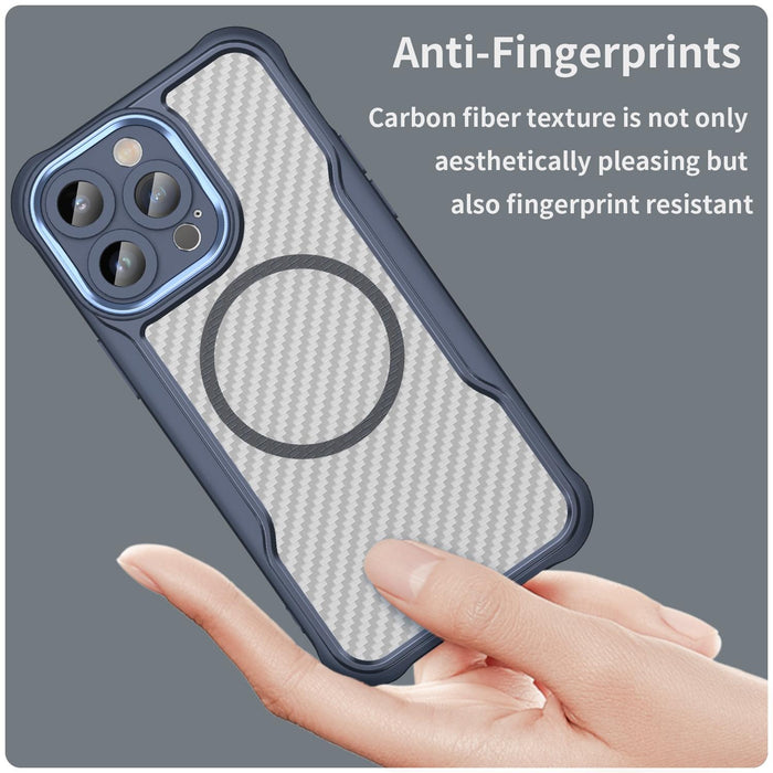 For Iphone 15 Carbon Fiber Texture Magsafe Translucent Phone Case