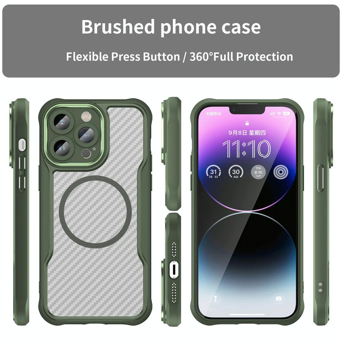 For Iphone 15 Carbon Fiber Texture Magsafe Translucent Phone Case
