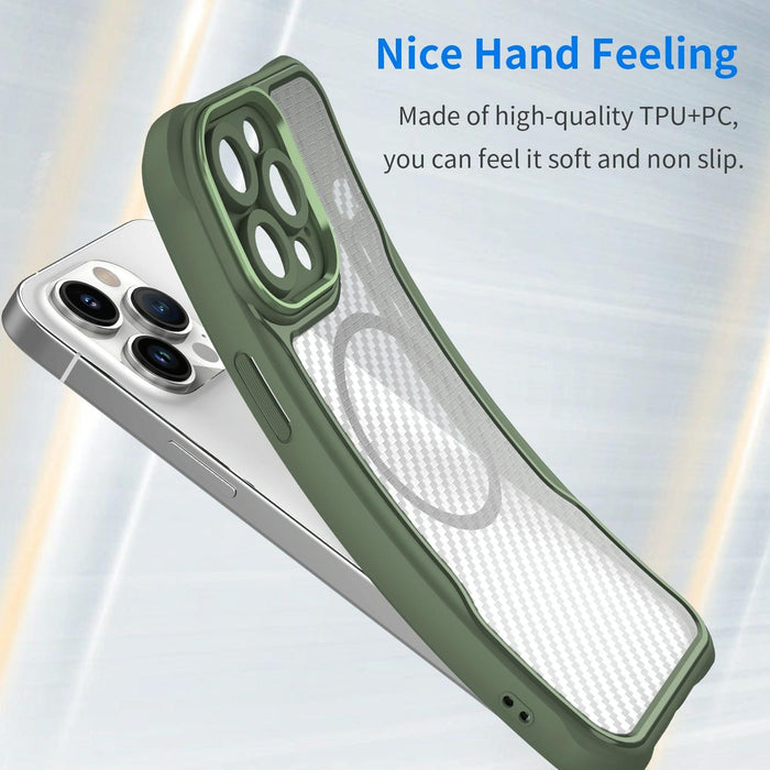 For Iphone 15 Carbon Fiber Texture Magsafe Translucent Phone Case