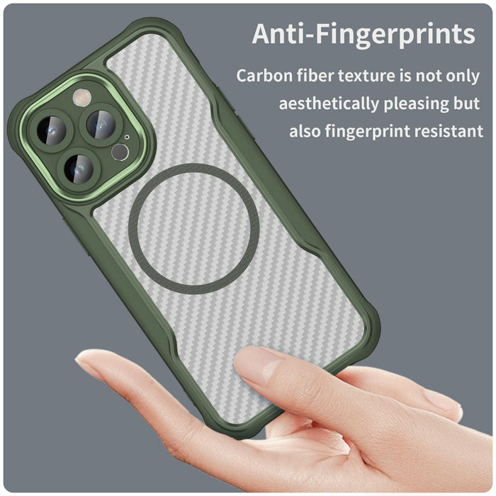 For Iphone 15 Carbon Fiber Texture Magsafe Translucent Phone Case