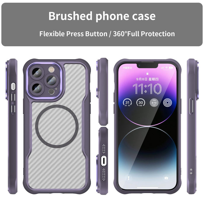 For Iphone 15 Carbon Fiber Texture Magsafe Translucent Phone Case