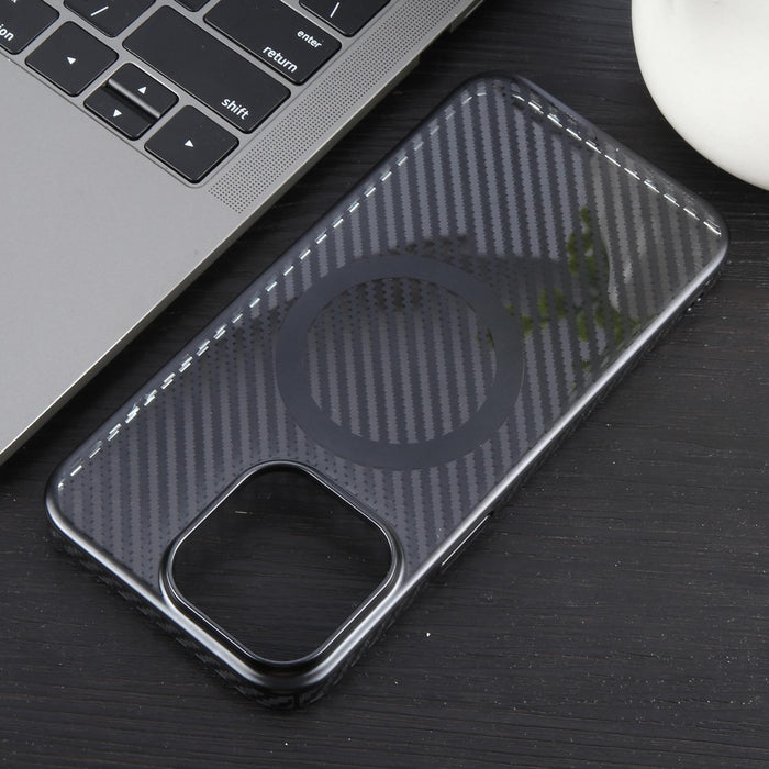 For Iphone 15 6D Plated Carbon Fiber Clear Magsafe Pc Phone Case