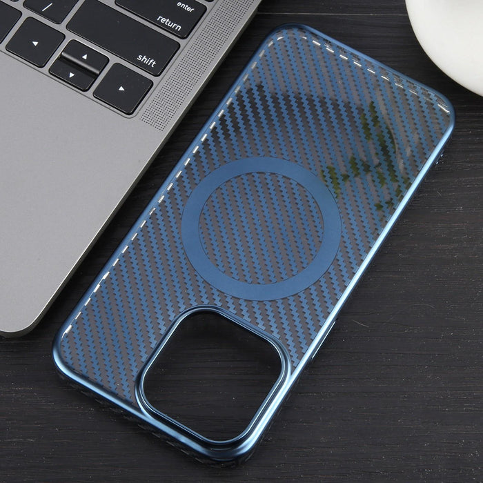 For Iphone 15 6D Plated Carbon Fiber Clear Magsafe Pc Phone Case