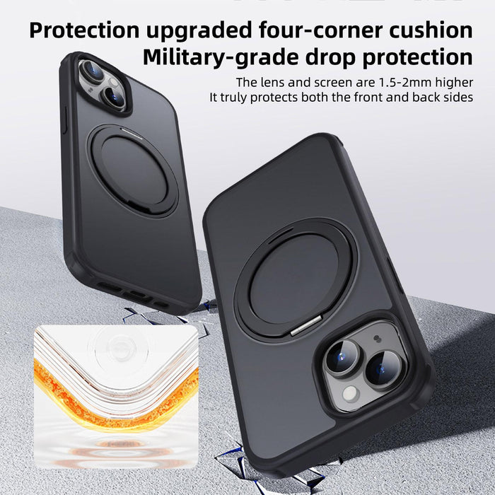 For Iphone 15 Magsafe Holder Pc Hybrid Tpu Phone Case