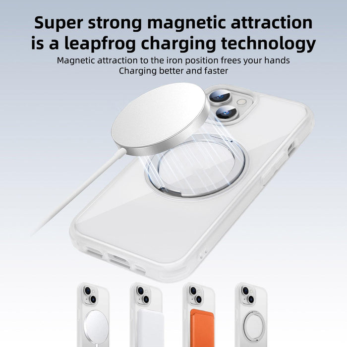 For Iphone 15 Magsafe Holder Pc Hybrid Tpu Phone Case