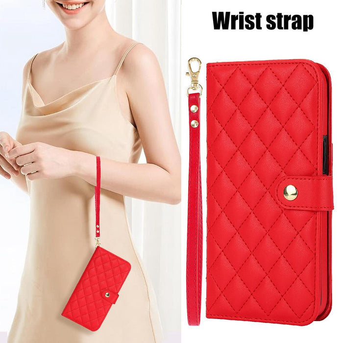 For Iphone 15 Crossbody Multifunction Rhombic Leather Phone Case