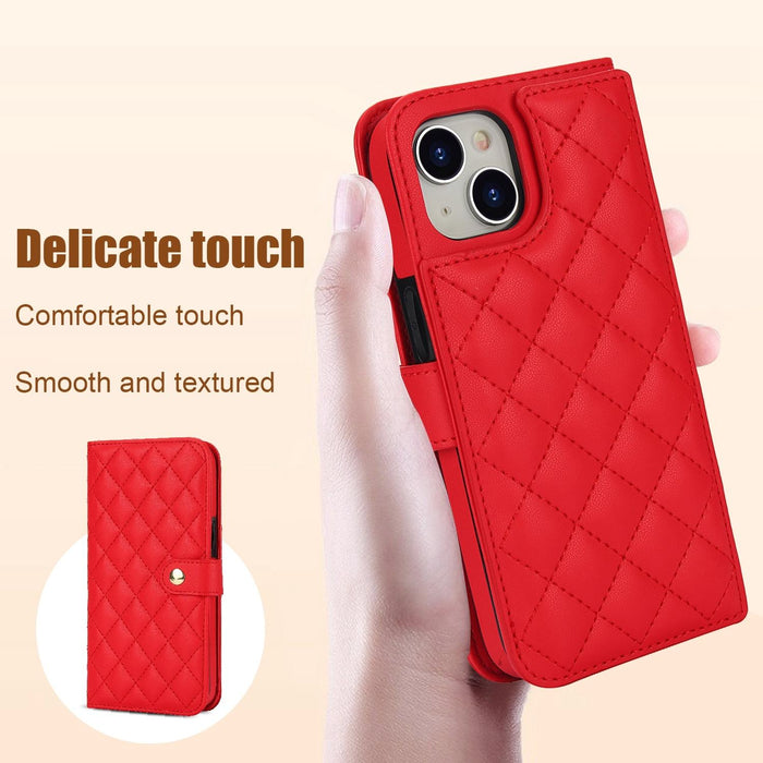 For Iphone 15 Crossbody Multifunction Rhombic Leather Phone Case
